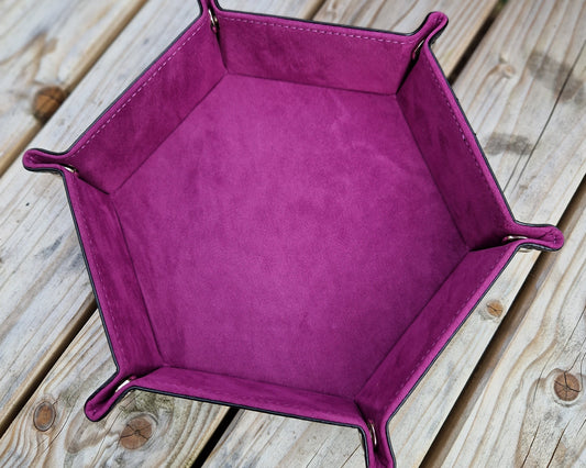 Hexagonal dice rolling tray in magenta