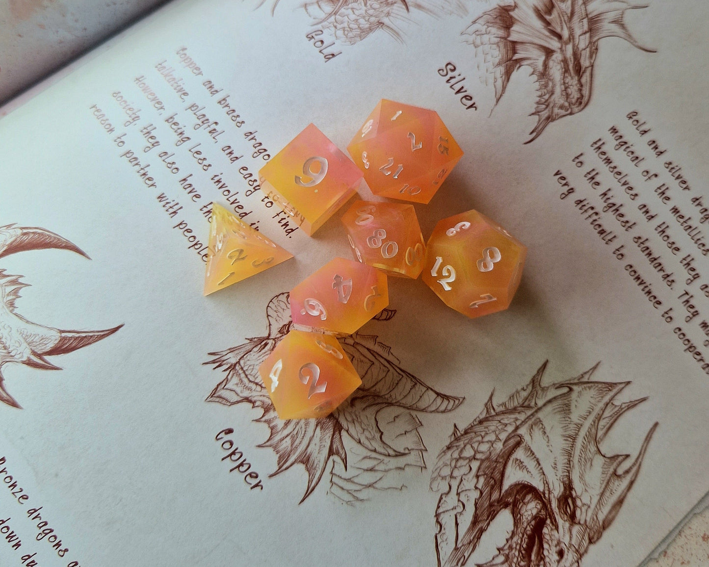 Hand crafted resin dice - Sunrise Sorbet
