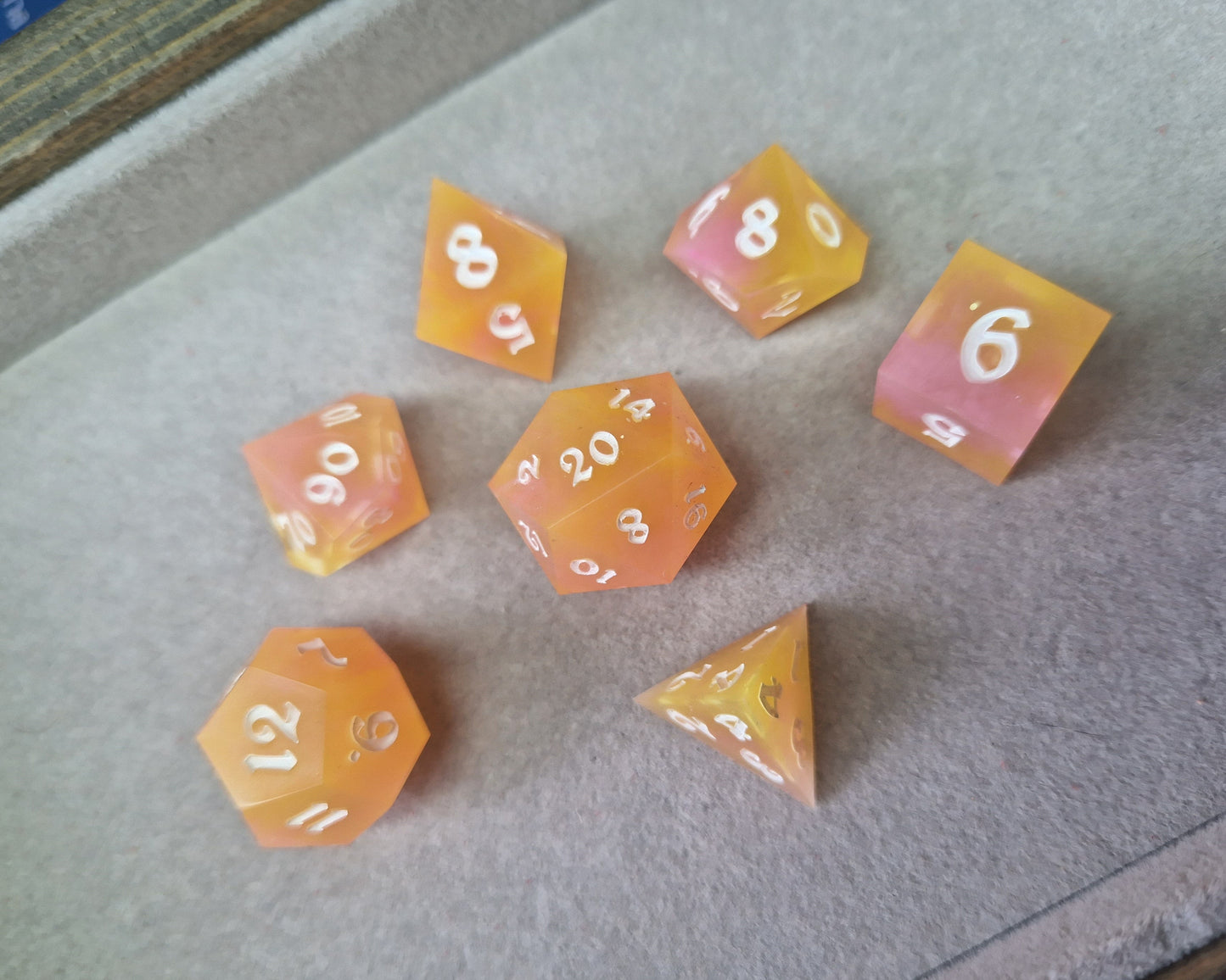 Hand crafted resin dice - Sunrise Sorbet