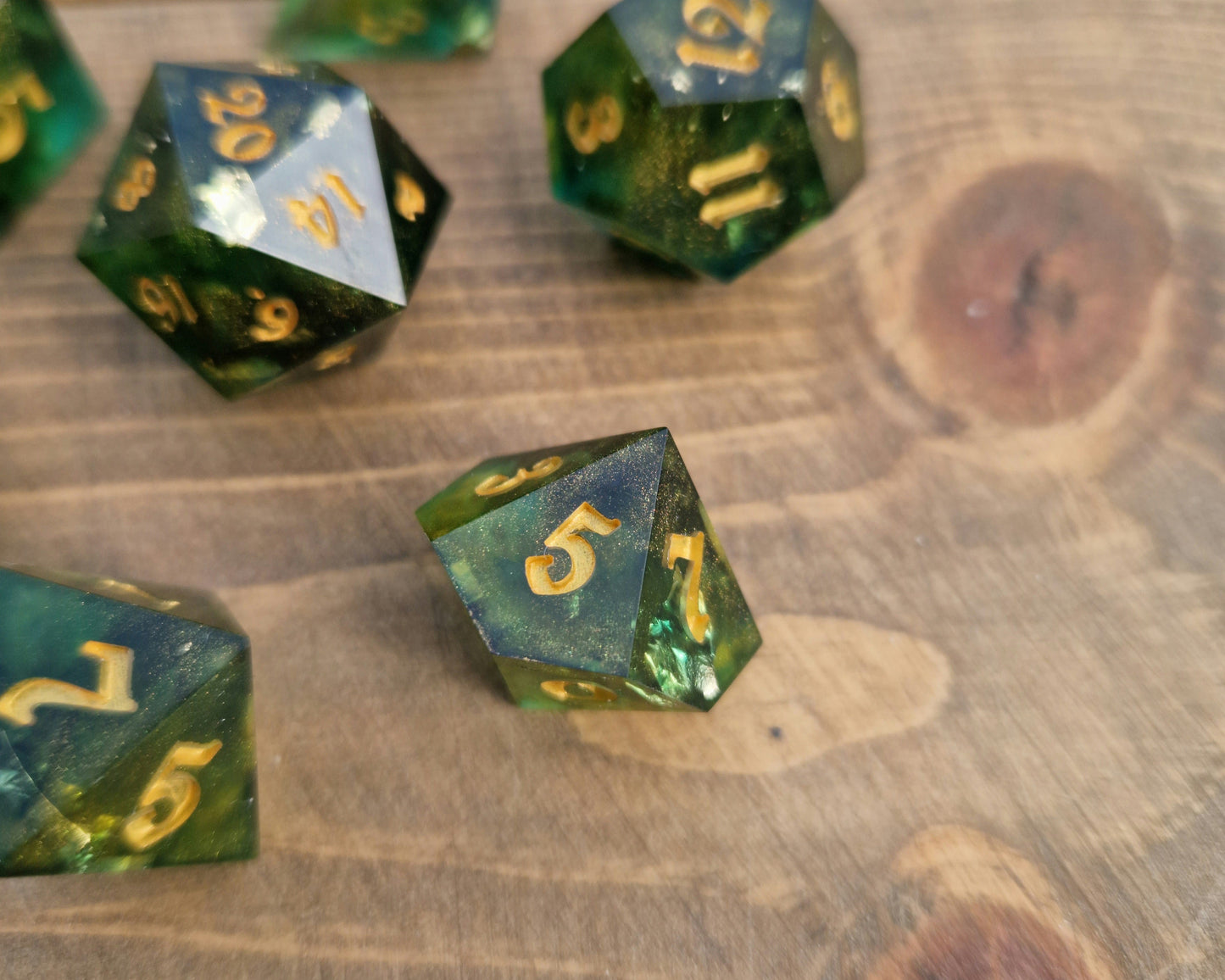 Green and gold dice