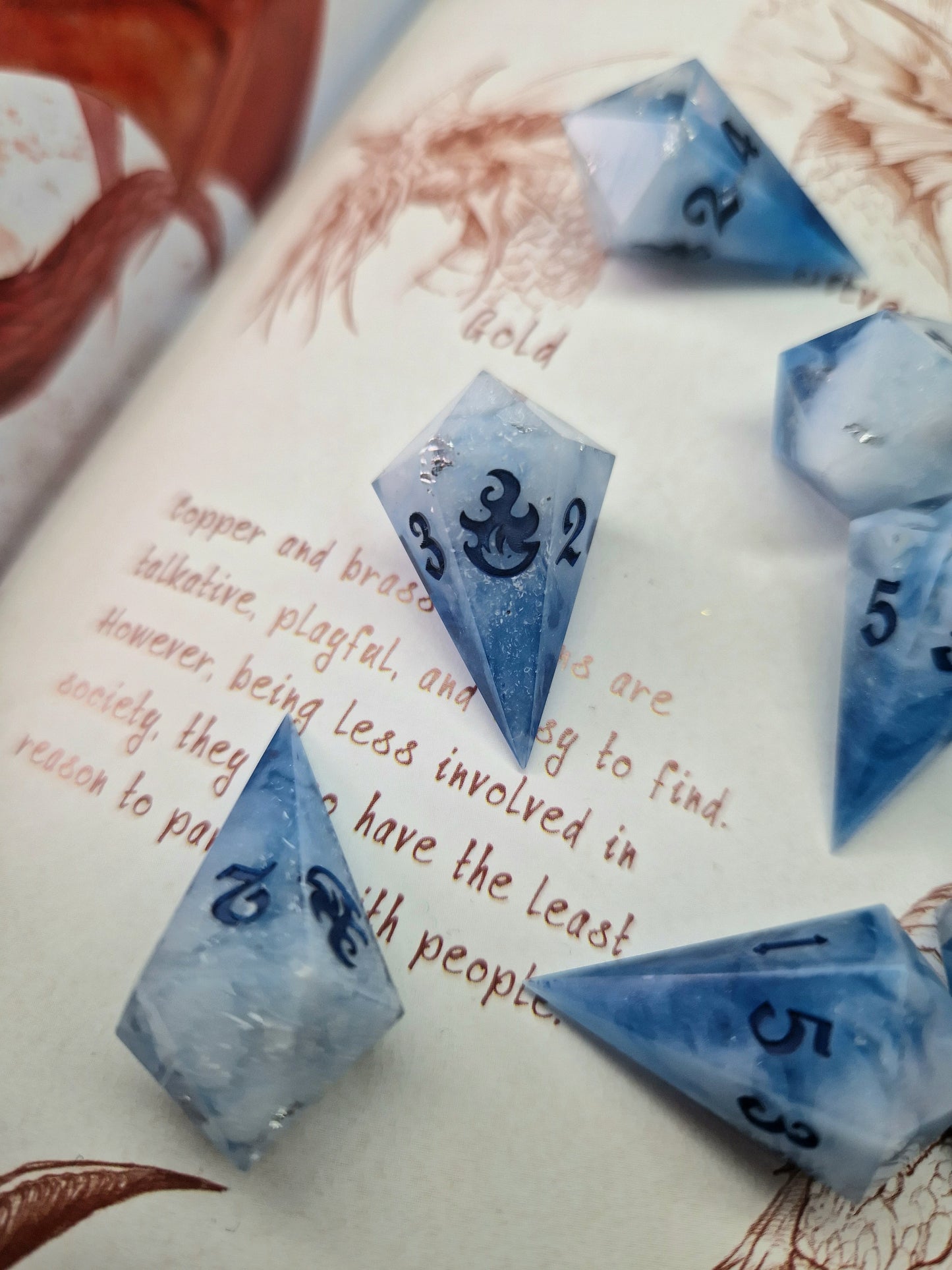 Hand crafted resin fireball d6 dice set - Frostbite Surge