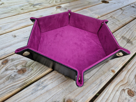 Hexagonal dice rolling tray in magenta