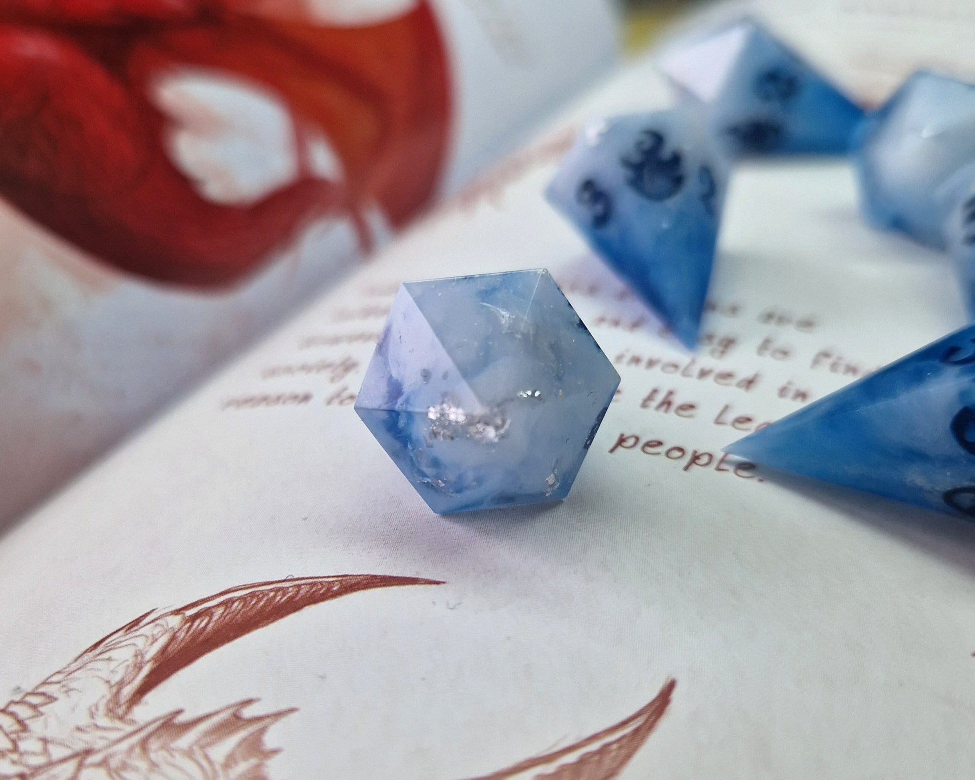 Blue white and silver fireball dice