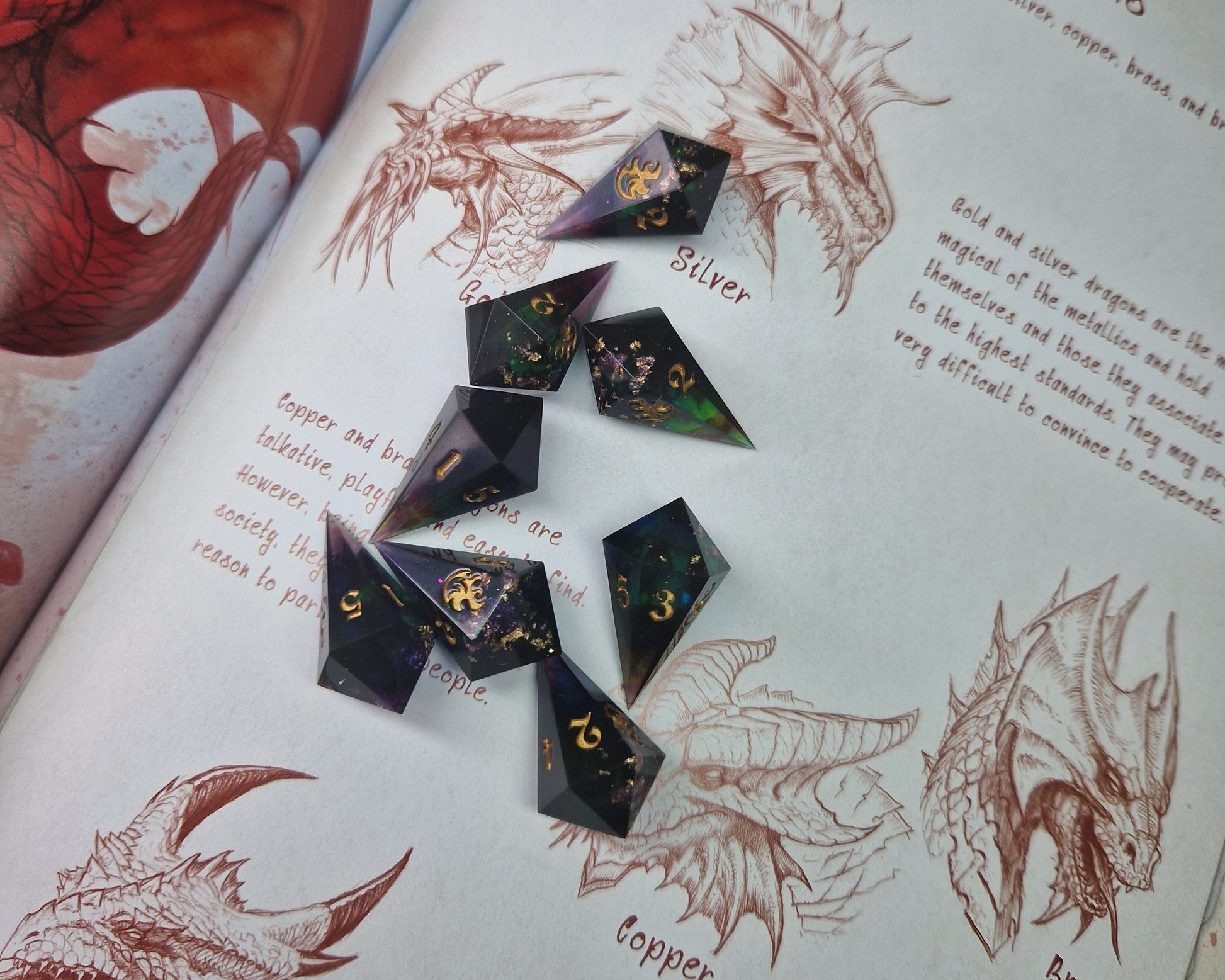multicoloured resin fireball dice